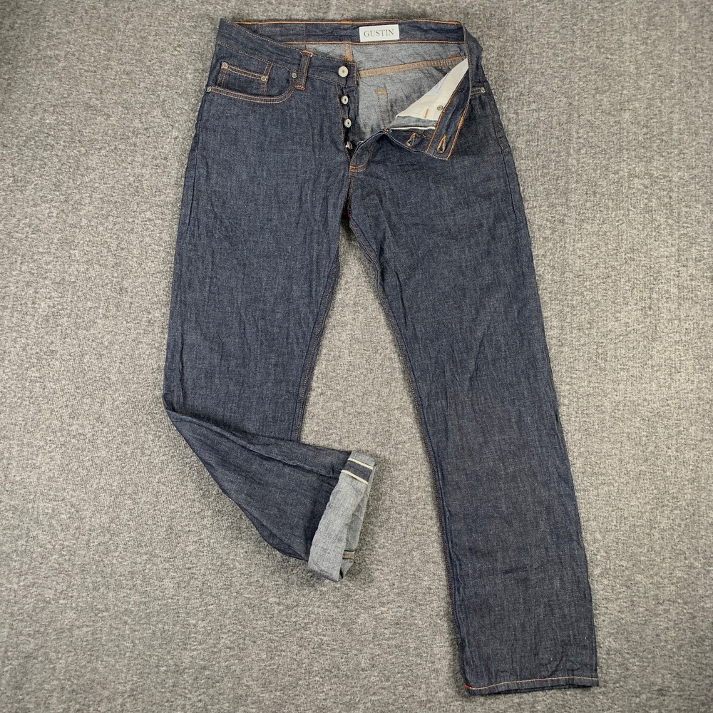 Gustin Selvedge Jeans Men 32x30 Button Fly Straight Fit Featherweight Japanese